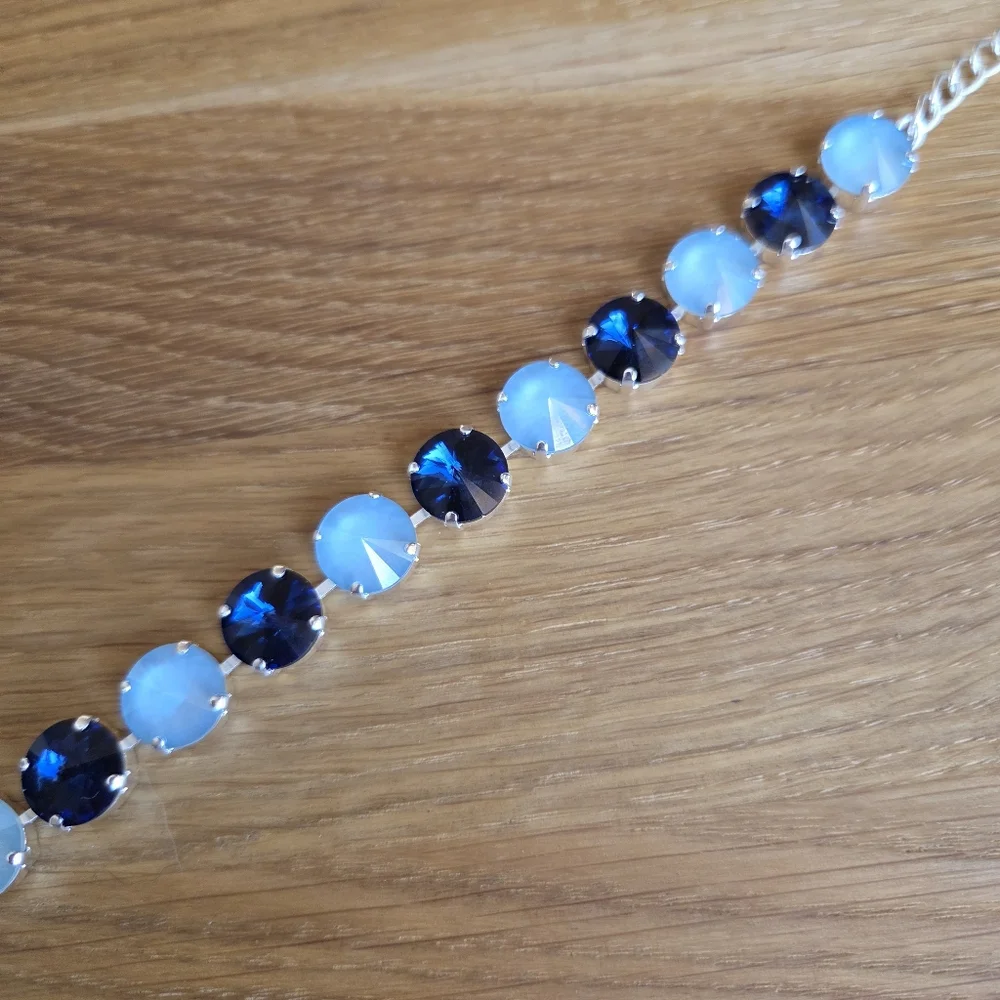 Silver Setting Bracelet, Blue Rivoli Crystals, Hand Crafted